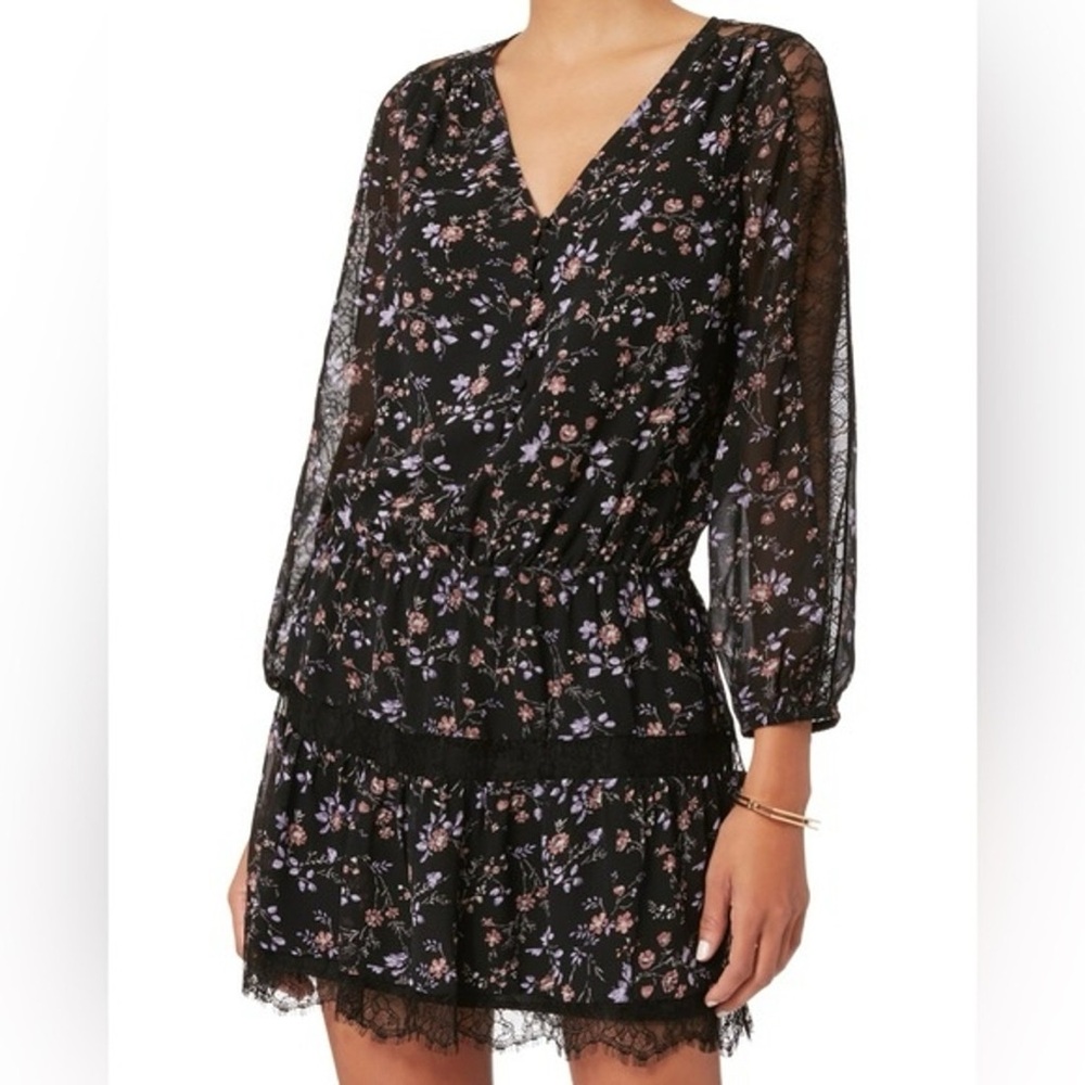 Joie Black Floral Long Sleeve Dress
